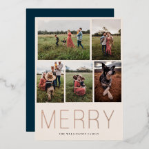 Merry Minimalistisch 5 Foto Foil Holiday Card