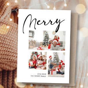 Merry Minimalistisch Weihnachts-Drei-FotoCollage Feiertagskarte