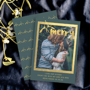 Merry Mistletoe Foto Green Imitate Gold Holiday Ca Feiertagskarte