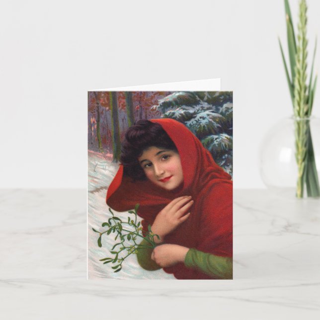 Merry Mistletoe Maiden Feiertagskarte (Vorderseite)