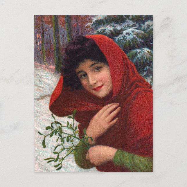Merry Mistletoe Maiden Postcard Feiertagspostkarte (Vorderseite)