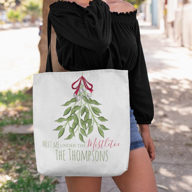 Merry Mistletoe mit weißen Berries (Meet me under the mistletoe holiday tote bag)