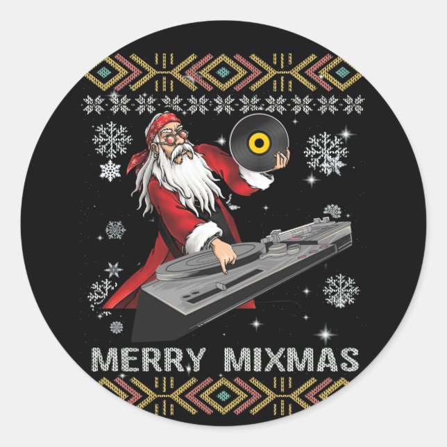 Merry Mixmas Funny Christmas Dj Music Party Runder Aufkleber (Vorderseite)