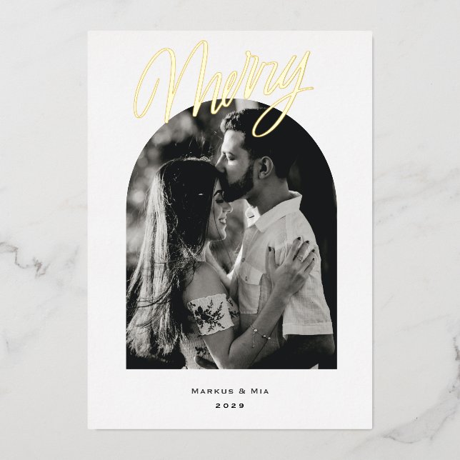 Merry Modern Arch Folien Feiertagskarte (Vorderseite)