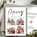 MERRY Modern Black Script Chic Minimalistisches Fo Feiertagskarte<br><div class="desc">MERRY Modern Black Script Chic Minimalistisch Foto Collage Holiday Card. Senden Sie Ihren personalisierten und individuell gestaltbaren Urlaubsgruß an Freunde, Kollegen und Familienmitglieder in schlichten, eleganten und modernen Foto Collage Design festliche, natürliche minimalistische Stilkarten! Eine wunderschöne Kalligraphie von fröhlichen Bildern auf Ihren vier ( 4 ) Foto-Collage vor. Unter der...</div>