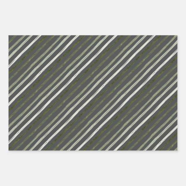 Merry Modern Gray Stripes Foto Weihnachtsfeiertag Geschenkpapier Set (Vorderseite)