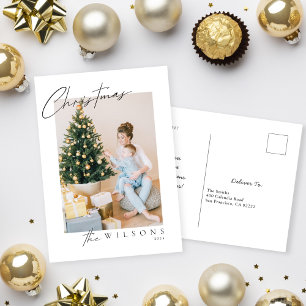 Merry Modern handgeschriebenes Kalligraphie-Foto Feiertagspostkarte