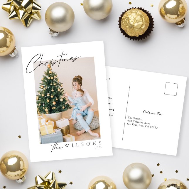 Merry Modern handgeschriebenes Kalligraphie-Foto Feiertagspostkarte (Von Creator hochgeladen)