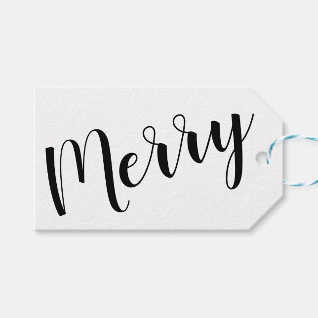 Merry | Modern | Schwarz und Weiß Geschenkanhänger (Vorderseite (Horizontal))