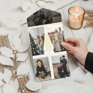 Merry Moments Foto Collage Elegante Evergreen Tree All-in-One-Einladung