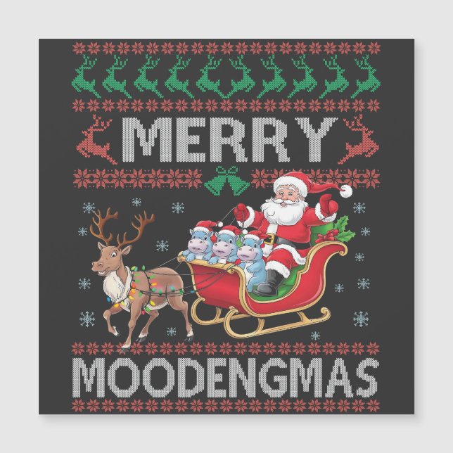 Merry MooDengmas Moo Deng Christmas Santa Hippo Magnetkarte (Vorderseite)