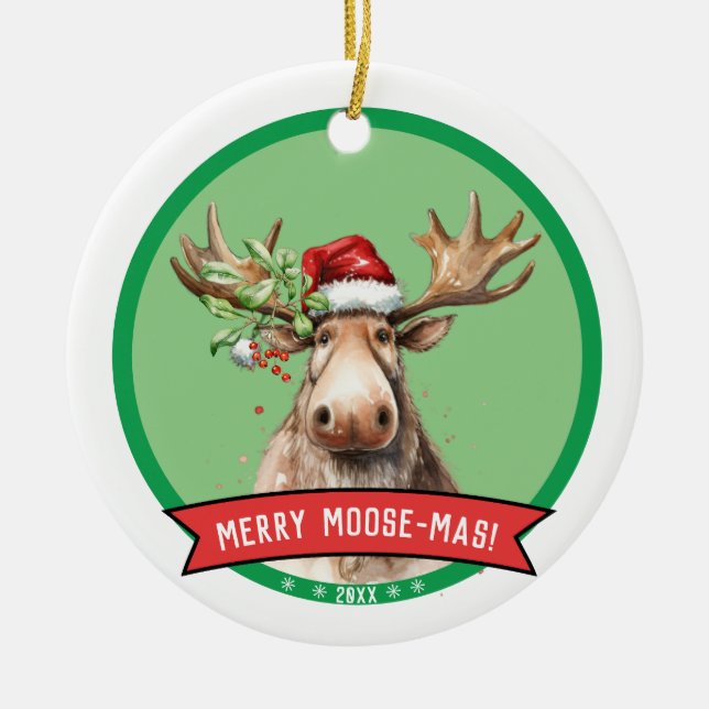 Merry Moose - Mas Holiday Weihnachten Keramik Ornament (Vorne)