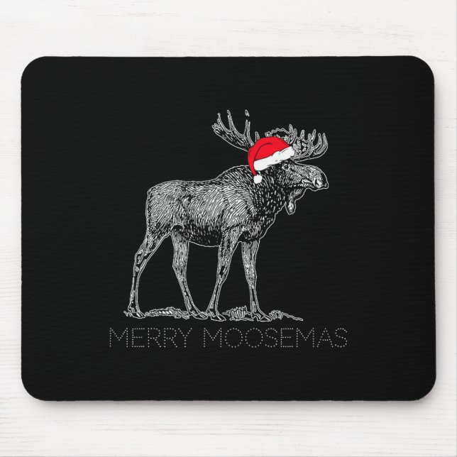 Merry Moosemas Christmas Moose With Santa Hat  Mousepad (Vorne)