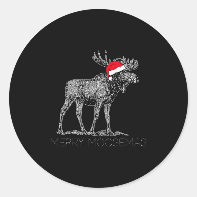 Merry Moosemas Christmas Moose With Santa Hat  Runder Aufkleber (Vorderseite)