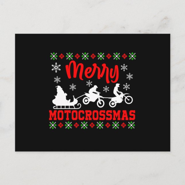 Merry Motocrossmas Motorrad Santa Claus Ugly Xma Postkarte (Vorderseite)