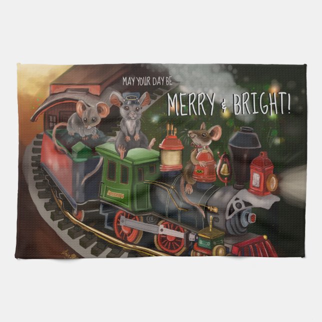 Merry Mouse Holiday Train   Geschirrtuch (Horizontal)