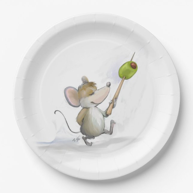 Merry Mouse Moe mit Olive Paper Plate Pappteller (Vorderseite)