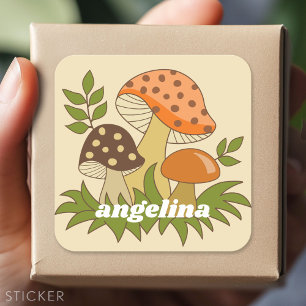 Merry Mushroom mit Individuelle Name Quadratischer Aufkleber