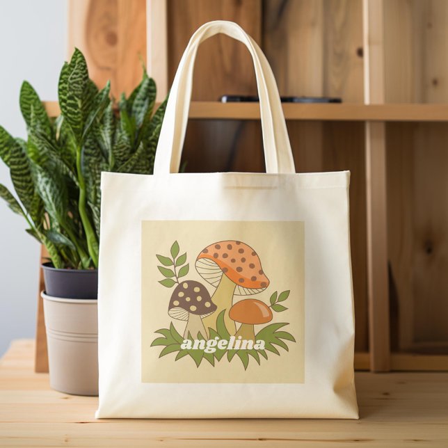 Merry Mushroom with Custom Name Tragetasche (Custom Tote Bag)