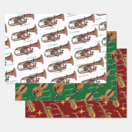 Merry Music Saxophon, Violine und Trumpet Festival Geschenkpapier Set