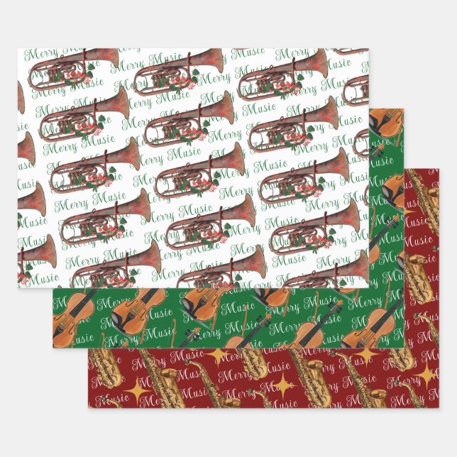 Merry Music Saxophon, Violine und Trumpet Festival Geschenkpapier Set (Set)