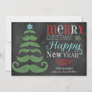 Merry Mustache Chalkboard Flat Christmas Card Feiertagskarte