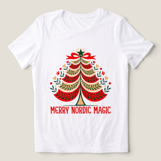 Merry Nordic Magic Folk Art Christmas Tree Tri-Blend Shirt (Design Vorderseite)