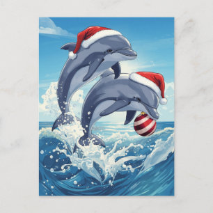 Merry Ocean Dolphins Weihnachtsmannmützen Weihnach Feiertagspostkarte