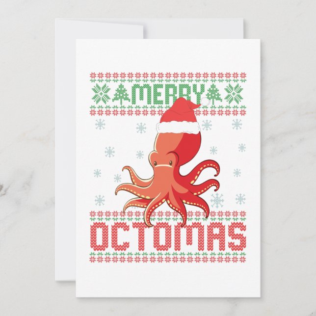 Merry Octomas Funny Ugly Christmas Sweater Octopus Dankeskarte (Vorderseite)