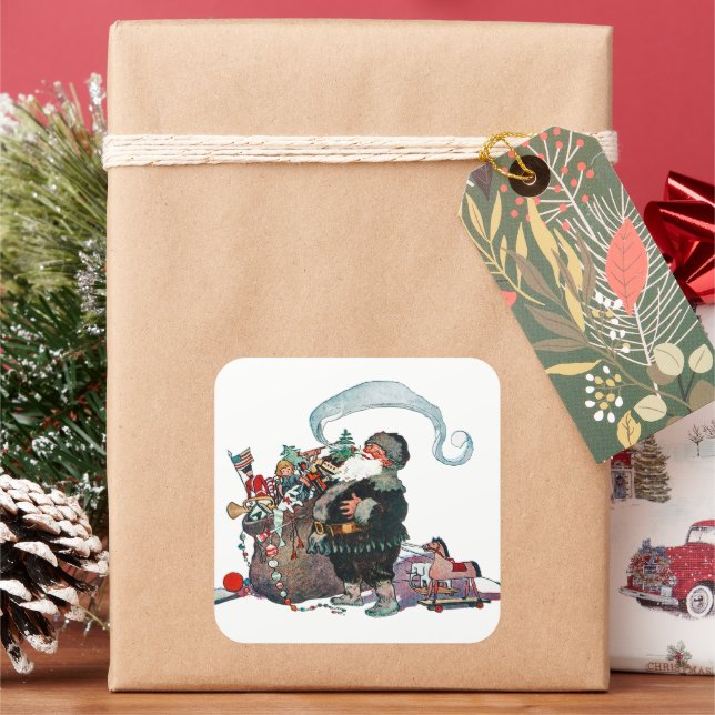 Merry Old Christmas Elf, Jessie Willcox Smith Quadratischer Aufkleber (Feiertag)