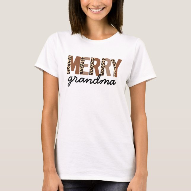 "Merry Oma" Moderner Farbblock Leopard Boho T-Shirt (Vorderseite)