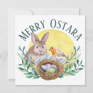 Merry Ostara Spring Bunny & Bird Nest Feiertagskarte