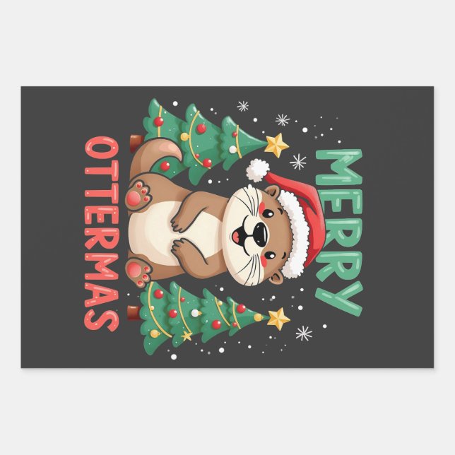 Merry Ottermas Funny Otter Animal Christmas Liebha Geschenkpapier Set (Vorderseite)
