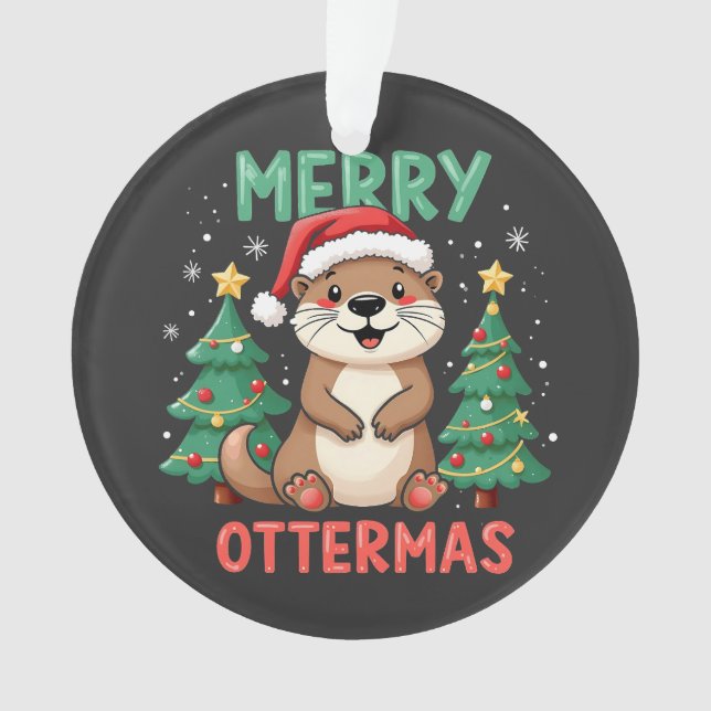 Merry Ottermas Funny Otter Animal Christmas Liebha Ornament (Vorderseite)