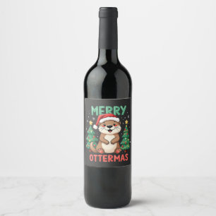 Merry Ottermas Funny Otter Animal Christmas Liebha Weinetikett