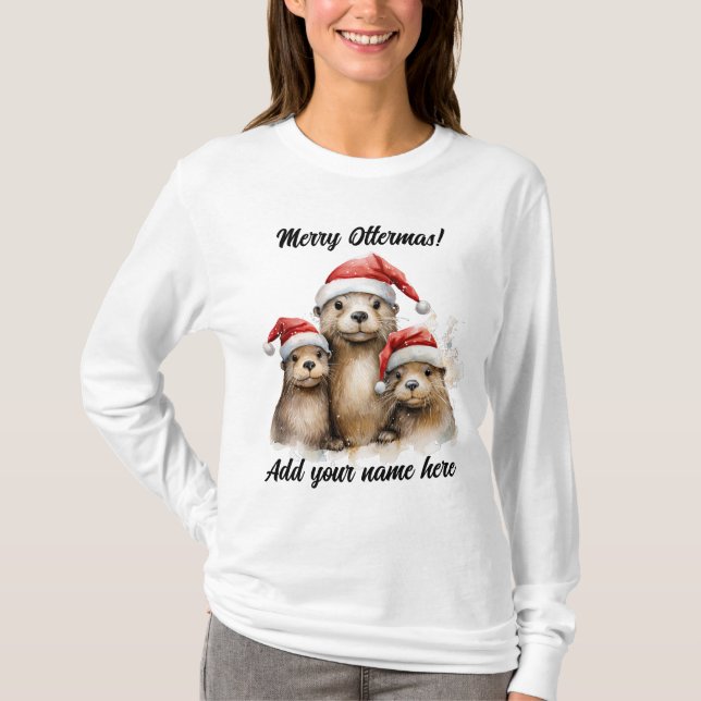 Merry Ottermas personalisierbare Weihnachten T-Shirt (Vorderseite)