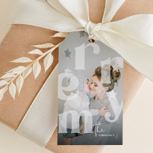MERRY Overlay-Typografie Foto-Weihnachten Geschenkanhänger