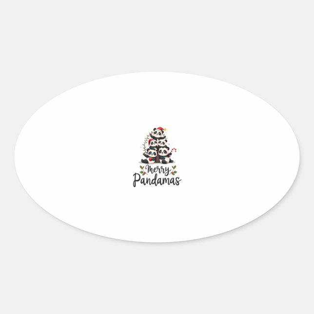 Merry Pandamas Pun Panda Christmas (2) Ovaler Aufkleber (Vorderseite)