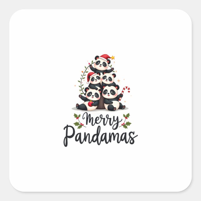 Merry Pandamas Pun Panda Christmas (2) Quadratischer Aufkleber (Vorderseite)