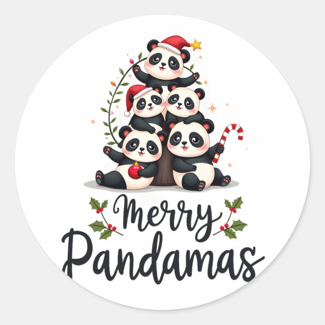 Merry Pandamas Pun Panda Christmas (2) Runder Aufkleber (Vorderseite)