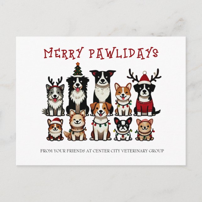 Merry Pawlidays Veterinary Feiertagspostkarte (Vorderseite)