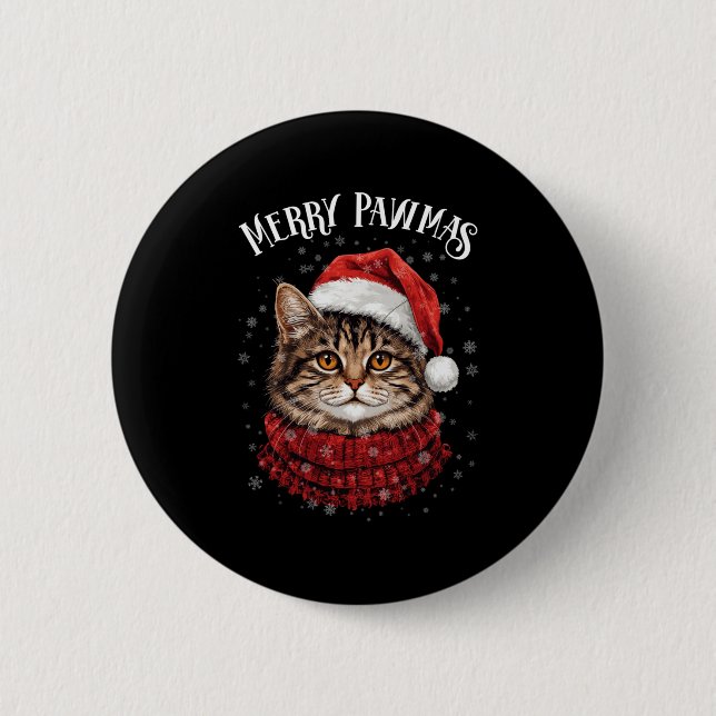 Merry Pawmas Funny Santa Cat Christmas For Kitten  Button (Vorderseite)