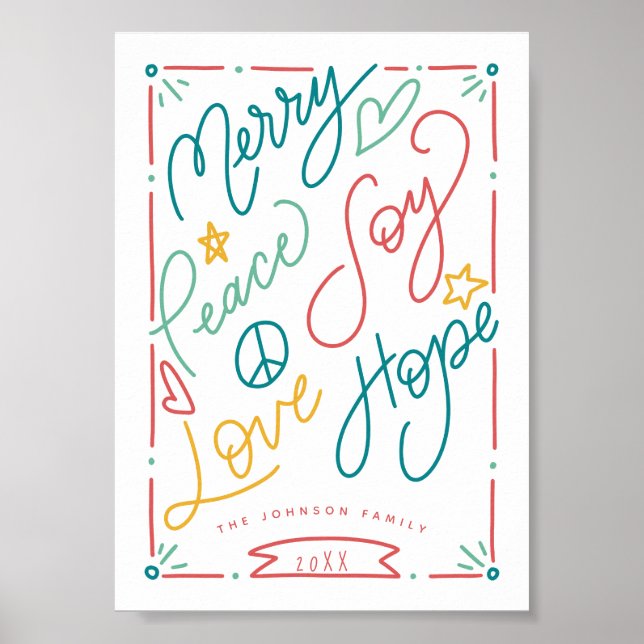 Merry Peace Joy Liebe Hope Handzog Bright Holiday Poster (Vorne)