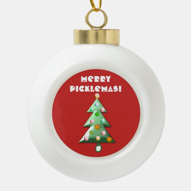 Merry Picklemas Weihnachts-Ornament Keramik Kugel-Ornament (Vorderseite)
