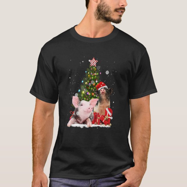 Merry Pig Christmas Pink Schwein Reindeer Hat Xmas T-Shirt (Vorderseite)