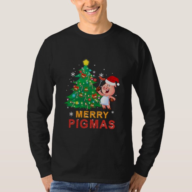 Merry Pigmas Christmas Pig Lovers Christmas Tree T-Shirt (Vorderseite)