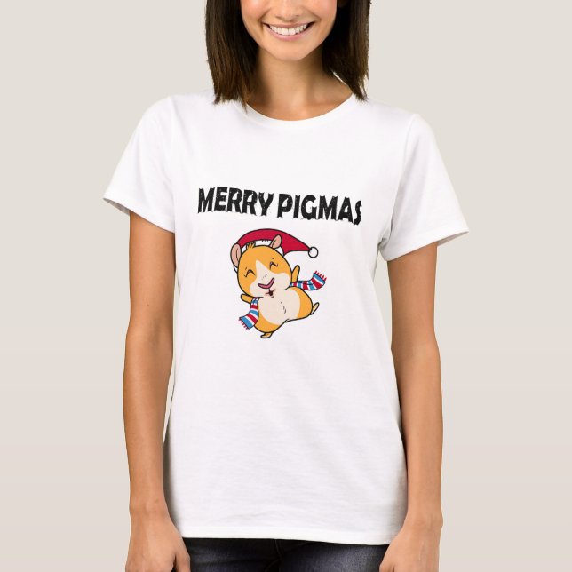Merry Pigmas Face Mask Funny Guinea Pig Christmas  T-Shirt (Vorderseite)