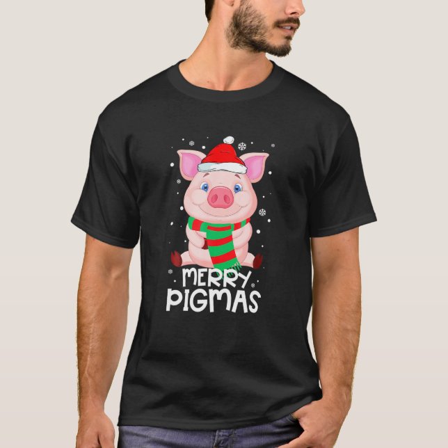 Merry Pigmas Funny Pig Frohe Weihnachten für Mädch T-Shirt (Vorderseite)