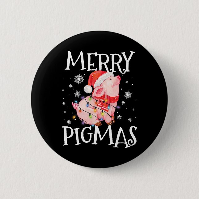 Merry Pigmas Funny Pig Weihnachtslicht Tree Xmas Button (Vorderseite)