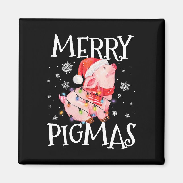 Merry Pigmas Funny Pig Weihnachtslicht Tree Xmas Magnet (Vorne)